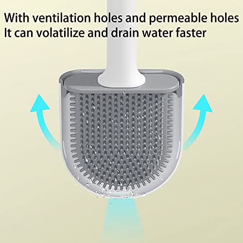 Image of Toilet Brushs-Silicone Toilet Brush with Non-Slip Long Handle Cleaner Brush, Bathroom Toilet Brush Holder Set,Silicone Brush Head Easily Clean Dead Corners, Wall Mounting