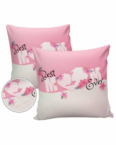 Edwiinsa Mothers Day Outdoor Pillow Covers Waterproof,All Weather Cushion Case Set of 2 Decorative Pillowcases for Sofa Couch Bed Decor Patio Furniture 20