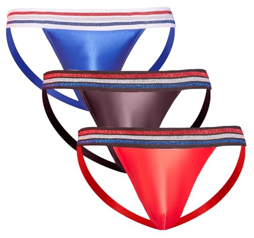 SEAUR Men's Shiny Jockstrap Thong Underwear Breathable Comfortable Low Rise Sport Underwar Sexy Briefs Athletic Support - Main Image