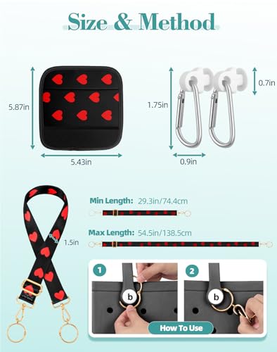 Image of Bag Strap Crossbody Charms for Bogg Bag Accessories - Shoulder Strap Neoprene Luggage Handle Wrap for Suitcase & 2 Key Holders Heart