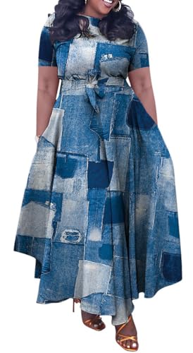 Image of BFFBABY Plus Size Dress A Line Dresses for Women Summer Long Dresses with Sleeve Casual Belted