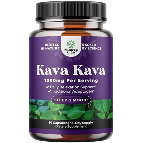Natures Craft Kava Kava Root Extract Supplement 1000mg per Serving - Fast Acting Herbal Support for Balanced Mood - Relax Calming Capsules for Stress Support & Better Sleep - 30 Count
