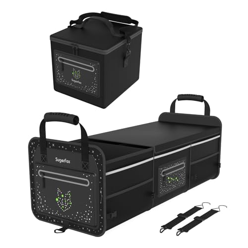 SugarFox Trunk Organizer, Car Organizer, Foldable for SUV, Car, Includes 26L Ice Pack, Waterproof, 95L, Black-M004