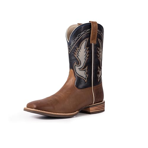 Cowboy Boots for Men Full Cowhide Leather Western Retro with Square Toe Hand Painted Classic Embroidered Resistant