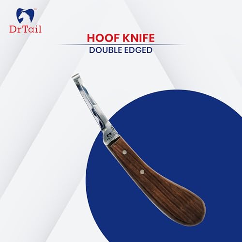 Image of Hoof Knife Double Edged Curved Blade - Stainless Steel Curved Blade Farrier Tool with Wooden Handle, Multipurpose Hoof Trimming Knife for Livestock, 3-Inch Blade, 8.5-Inch Overall (Double-Edge - RH)