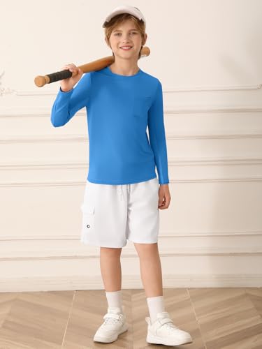 Haloumoning Boys Mesh Long Sleeve Athletic Shirts Kids Quick Dry Active Tops Tees with Chest Pocket 5-14 Years3