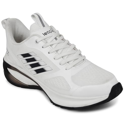 Image of Liberty Leap7x RUNNY-1E Lacing Sports Running Shoes for Men - White & Black | Comfortable and Durable Lace-Up Closure - Suitable for Lacing Walking, Gym, Jogging Shoes for Gents - Cushioned Footbed