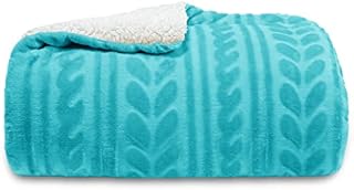 Exclusivo Mezcla Sherpa Fleece Throw Blanket, Reversible Velvet Plush Throw and Blanket Ultra Soft and Warm, Throw Blanket for Sofa Couch Bed, Clping and Carving Leaves Pattern, 127 x 178 CM, Blue