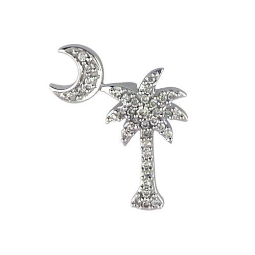 LXR585 White Gold .15 cttw Diamond Palm Tree and Crescent Moon Pendant