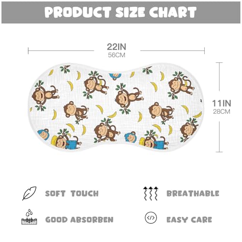 2 Pack Muslin Burp Cloths Monkey Banana White Cotton Baby Burp Cloths Ultra Absorbent Soft Thick Burping Cloth for Newborn Must Haves, Large 22" x 11"2