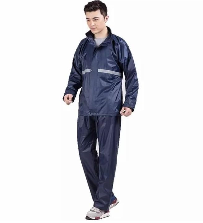 Rain Coat (Top and Bottom) (Buy 1 Size Bigger from Your Shirt Size) for Men Boy -Waterproof for Bike Scooty Raincoat for Men with Hood Set of Top and Bottom - With Bag (3Xl) Blue-image-10