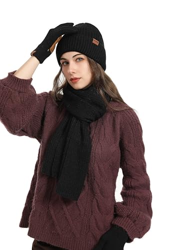 Hat Gloves Scarf Set for Women, Winter Knit Beanie Fleece-lined Touch Screen Gloves Long Scarve 3 in 1 Set Gift for Women - image 5