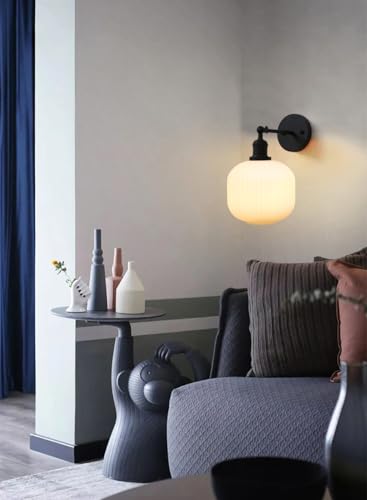 Image of Pathson Modern Wall Sconce Lamp Milk White Round Glass, Hardwired Frosted Vintage Wall Vanity Light Fixture for Farmhouse Living Room Bedroom Bathroom Loft
