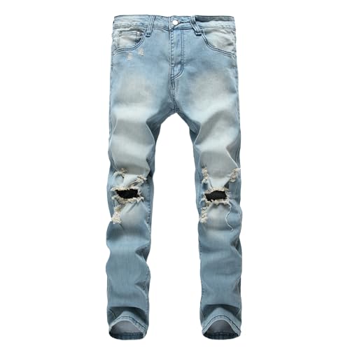 Men's Designer Solid Straight Skinny Jean Distressed Comfort Flex Waist Pants Ripped Regular Fit Stretch Jeans