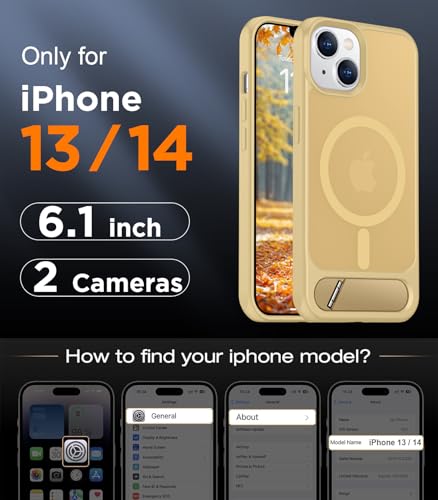 Image of Magnetic Compatible with iPhone 14 Case /iPhone 13 Case,[Built-in Invisible Kickstand][Compatible with MagSafe][Military Grade Shockproof] Slim Translucent Matte Phone Case for iPhone 14 /13 6.1 inch
