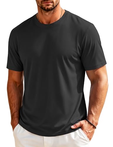 EKLENTSON Short Sleeve Shirts for Men Quick Dry Breathable Tshirts Cooling Classic Solid Color Crew Neck T Shirt Black M