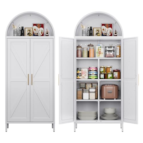 JAORD Metal Arched Kitchen Pantry Cabinet with 4 Adjustable Shelves,