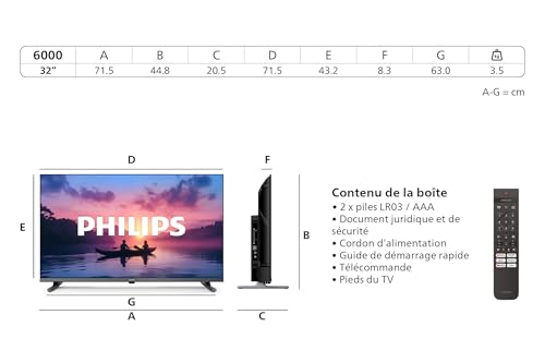 Philips 32PFS6000 2K HD LED Smart TV Écran 32 Pouces avec Pixel Plus Plateforme Titan OS et Son Dolby Digital Compatible Alexa et Assistant Vocal Google - vue 3