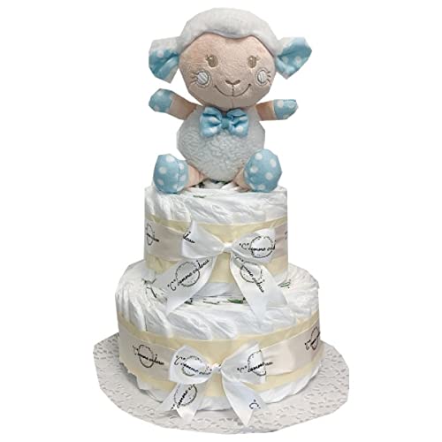 Pastel de pañales y caja de música beige