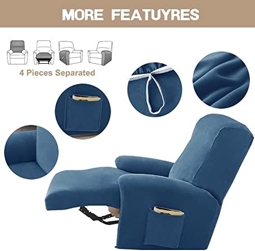 Velvet Recliner Chair Cover 4 Pieces,Sofa Slipcovers 1 Seat Recliner Cover with Pockets Relaxation Armchair Cover Sofa Covers for Living Room