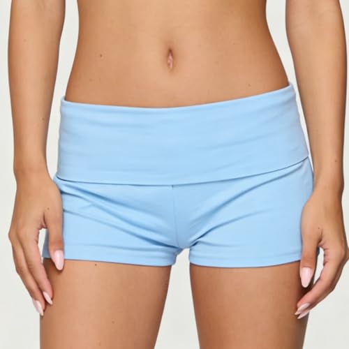 Image of KMBANGI Womens Fold Over Shorts Elastic Waist Y2k Lounge Shorts Foldover Cute Pajama Micro Bottoms Mini Shorts Sleepwear