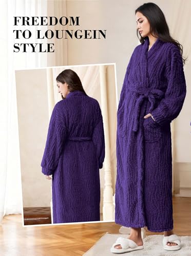 Image of Artfasion Womens Long Fleece Robe - Warm Soft Floor Length Flannel Bathrobes for Winter Thicker Long House Coat with Pockets