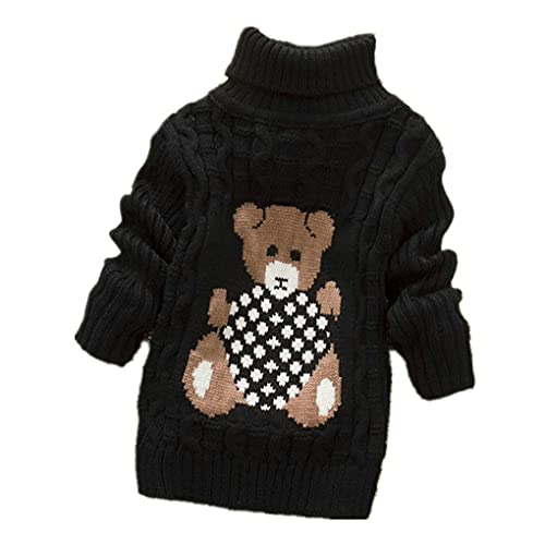 XYSSWW Baby Boys Girls Sweaters Cartoon Knit Turtleneck Soft Warm Toddler High Collar Children's Sweater (Black, 4 Years)