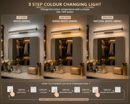 Image of FILLISKA Modern LED Picture /Dressing /Vanity /Bathroom /Mirror Light with 3 Step Light Mode & Adjustable Head (White,Warm White and Neutral White) (24 Watt Champagne Gold-9583)