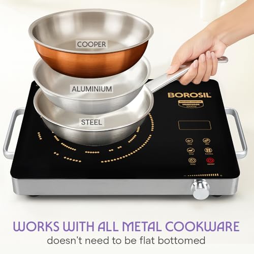 Image of Borosil 2200W Smart Kook Infrared Induction | Digital Display with Touch Buttons | Glass Crystallite Plate | 8 Preset Modes | Auto Cooling Fan | 1 Year Warranty | Made in India