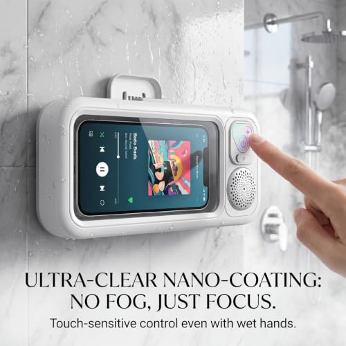 Soporte para teléfono de ducha con altavoz blanco impermeable y ventosa Goutdori 7