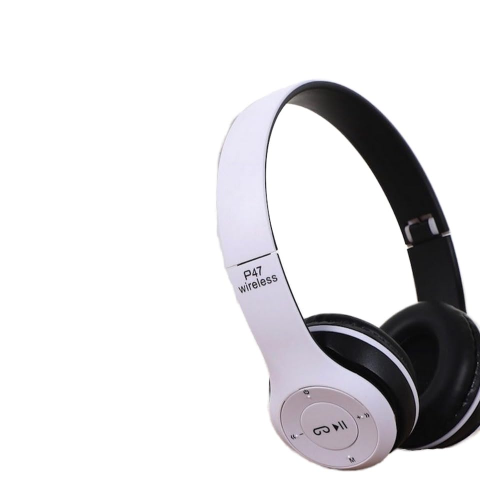 Wireless Bluetooth Headphones P47 with Mic Foldable Over-Ear Headset, Deep Bass, Adjustable Headband Portable Gaming Sports Over Ear Headphones Stereo Memory Card Bluetooth Headset (White)