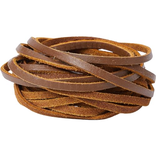 GORGECRAFT 5m x 4mm Flat Leather Cord Genuine Leather String 2mm Thick Cowhide Braiding Thread Rope for Bracelets Necklace Jewelry Making Keychains Boot Lace DIY Crafts Tooling Workshop