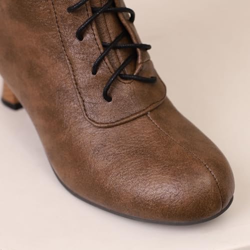 Bottes kitten heel à dentellets style historique marron taille 34 - 2