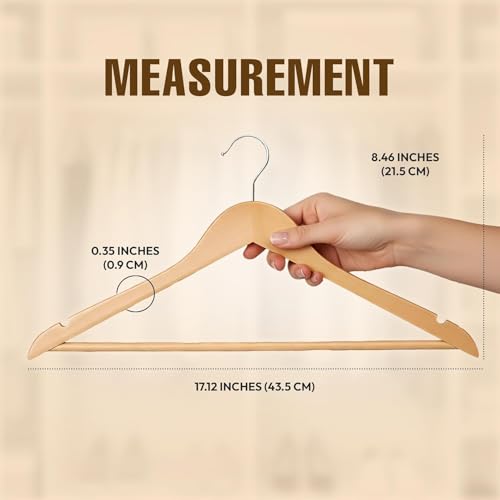 Image of WHISKET | Premium Wooden Hangers - Wood Hanger with 360-Degree Rotatable Hook - Clothes Hangers with Non-Slip Shoulder Notches for Shirts & Coats. (Beige) [Pack of 24]