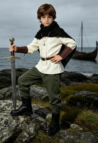 Image of 8 Pcs Medieval Costume for Boys Renaissance Viking Pirate Tunic Outfit for Kids