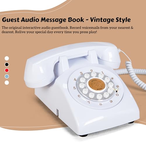 Image of RetroVox Audio Guest Book Wedding Phone Guestbook Guest Audio Message Book, Vintage Style for Wedding Reception, Bridal Shower, Baby Shower（C White + Sign）