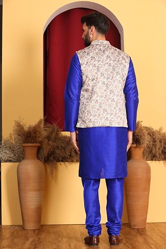 Image of Kurta With Churidar & Multicolor Nehru jacket Set