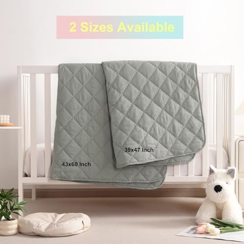 Image of BEDSUM Toddler Comforter, Brushed Microfiber Crib Blanket - All Season Quilted Down Alternative Nursery Bedding - Lightweight Baby Blanket for Stroller & Nap, 39x47, Smoke Grey