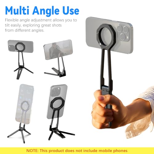 Image of ZORBES Magnetic Phone Tripod Stand for iPhone, 360 Degree Adjustable Aluminium Maglock Smartphone SelfieTripod Pocket Cell Phone Stand Magnet Quick Mount Compatible with iPhone 16 15 14 13 12