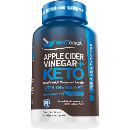 Herbtonics Apple Cider Vinegar + Keto BHB Capsules | Metabolism & Digestion Support | Weight Management Support with Exogenous Ketones (BHB) | 60 Capsules - 1 Month Supply