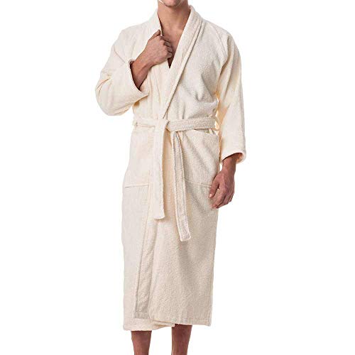 Unisex Terry Cloth Robe - 100% Long Staple Cotton Hotel/Spa Robes - Classic Mens/Womens Bathrobes,Ivory,X-Large2