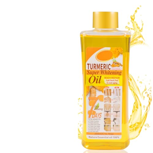 Turmeric Essential Oil, aceite corporal, 100% natural orgánico puro Premium aceite esencial de jengibre, vitamina C, piel hidratante, eliminador de manchas oscuras (200 ml)
