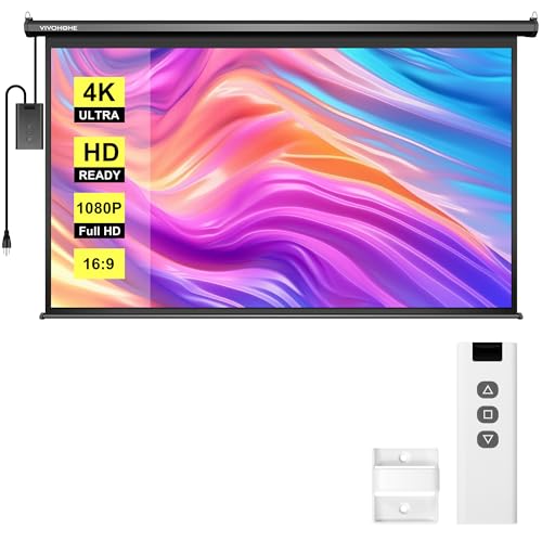 Image of VIVOHOME Motorized Projector Screen with Remote, 16:9 84 Inch Auto Electric Projection Screen, HD 4K Movie Screen for Home Theater, Cinema, Office (73 x 41 Black)