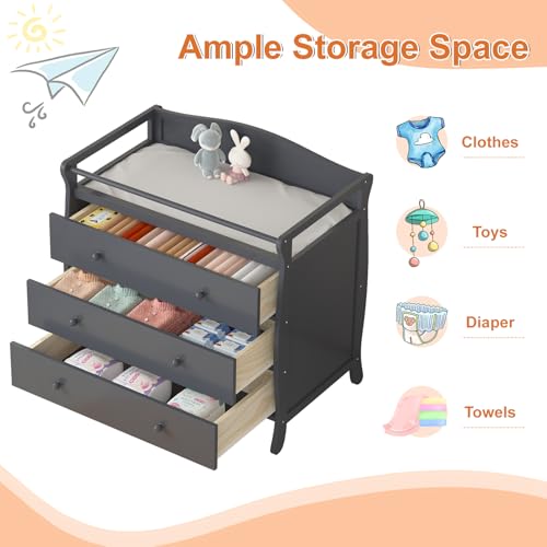image for GarveeLife 3-Drawer Changing Table, Wooden Diaper Changing Table,Infan