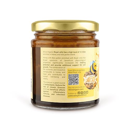 Image of Shiva Organic Honey With Bee pollen Enriched Royal Jelly 5000mg Natural Dietary Supplement (250 g)