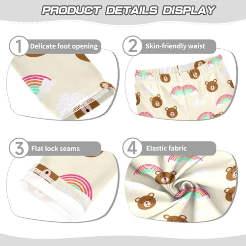 Girls Leggings Size 4T Bear Rainbow Beige Stretchy Tights Girl Clothes Comfortable Pants for Workout School3