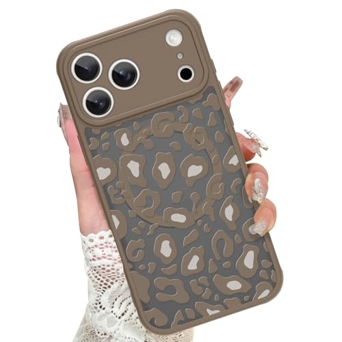 Image of KANGHAR Case for iPhone 17 Pro Max Brown Leopard Printed Pattern | Compatible with Magsafe Cute Cheetah Protective Magnetic Case for Girls Women 6.9 inch