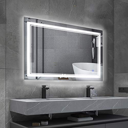 BBE 32 x 24 Inch LED Bathroom Wall-Mounted Mirror Anti-Fog Makeup Mirror with Dimmable Light and Touch Button(Horizontal/Vertical)
