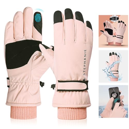 Guantes Mujer Nieve Invierno - Grueso Termicos Prueba de Viento Pantalla táctil Guantes de Esquí Impermeables Mujer , Guantes Deportivos Unisex Ski Snowboard Moto Ciclismo Bicicleta Montaña Running