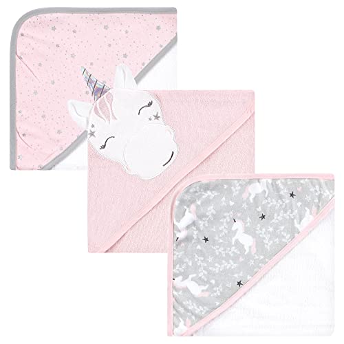 Image of Hudson Baby Unisex Baby Cotton Rich Hooded Towels, Pink Unicorn, One Size